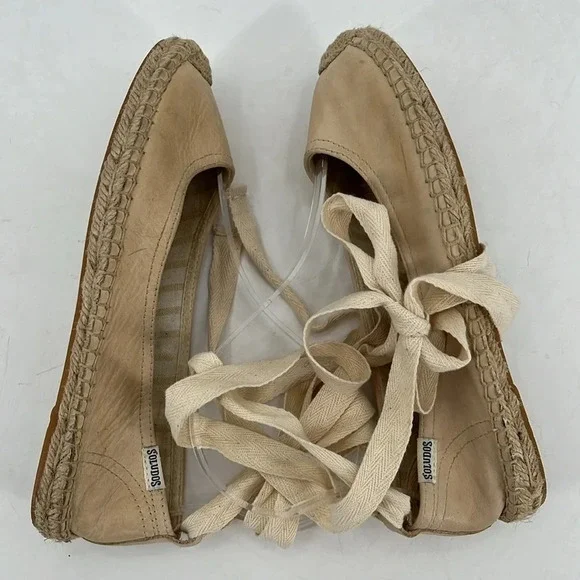 Soludos Leather Lace Up Espadrille Ballet Flats in Tan - Size 6 - Picture 6 of 11